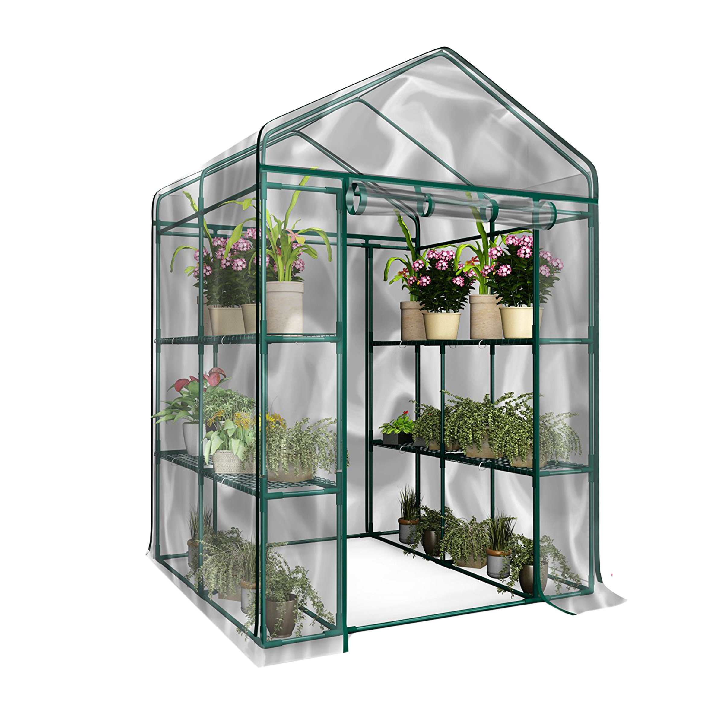 Arlmont & Co. Etheldreda Greenhouse - Walk in Greenhouse with 8 Sturdy  Shelves and PVC Cover for Indoor or Outdoor Use - 56 x 56 x 76-Inch Green  House & Reviews | Wayfair